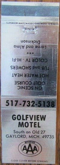 Golfview Motel - Matchbook